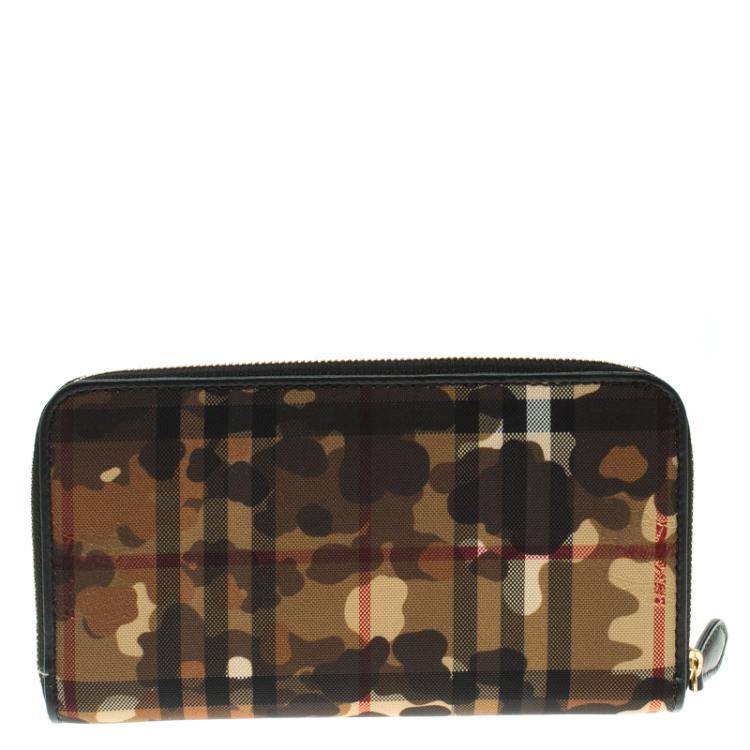 Pre Owned Burberry Camouflage Print Horseferry Check Nylon Elmore Zip Around Wallet
