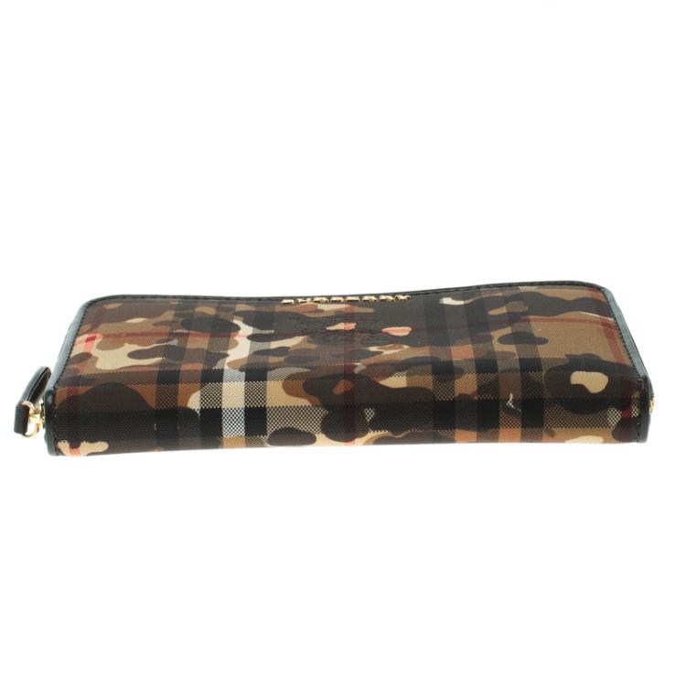 Pre Owned Burberry Camouflage Print Horseferry Check Nylon Elmore Zip Around Wallet