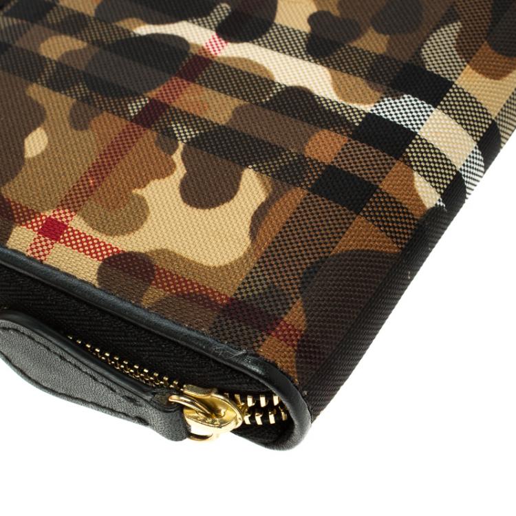 Pre Owned Burberry Camouflage Print Horseferry Check Nylon Elmore Zip Around Wallet