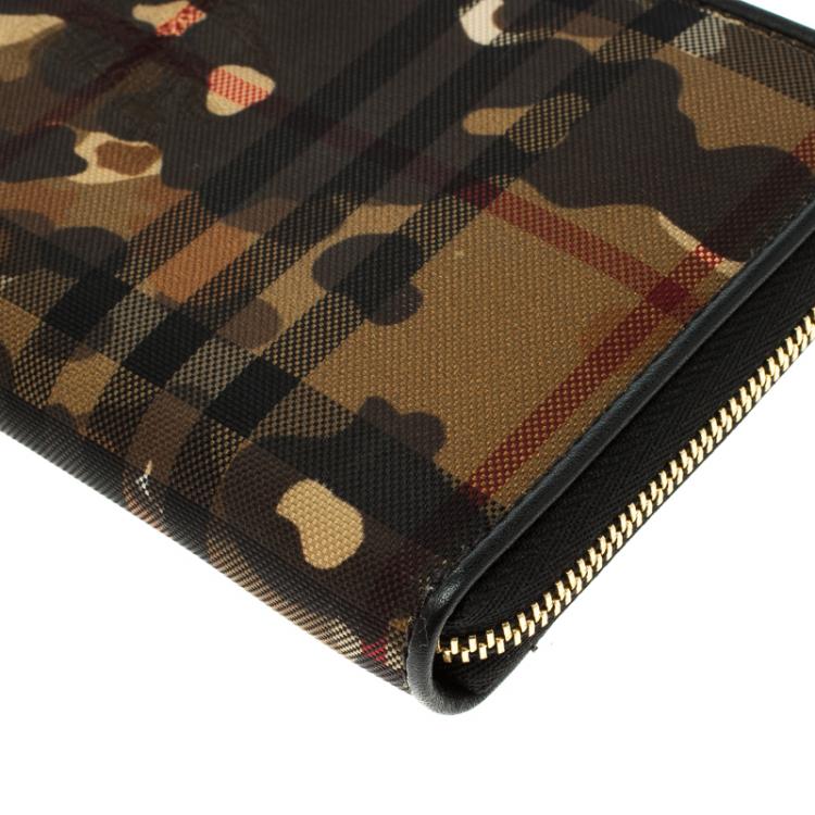 Pre Owned Burberry Camouflage Print Horseferry Check Nylon Elmore Zip Around Wallet