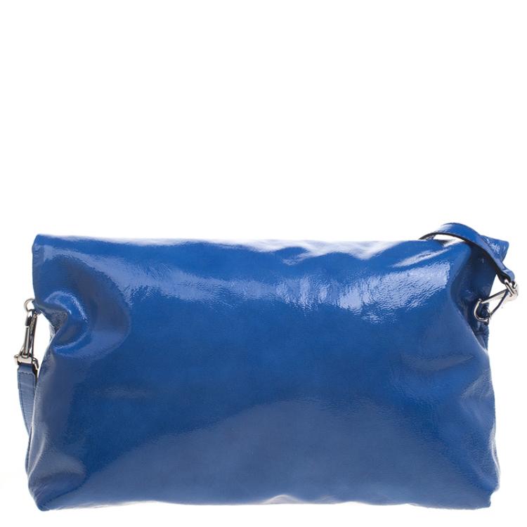 Pre Owned Burberry Blue Patent Leather Large The Petal Clutch