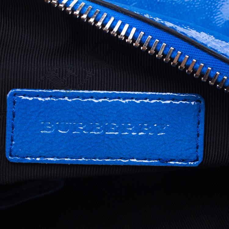 Pre Owned Burberry Blue Patent Leather Large The Petal Clutch