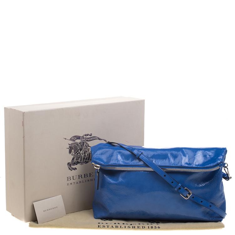 Pre Owned Burberry Blue Patent Leather Large The Petal Clutch