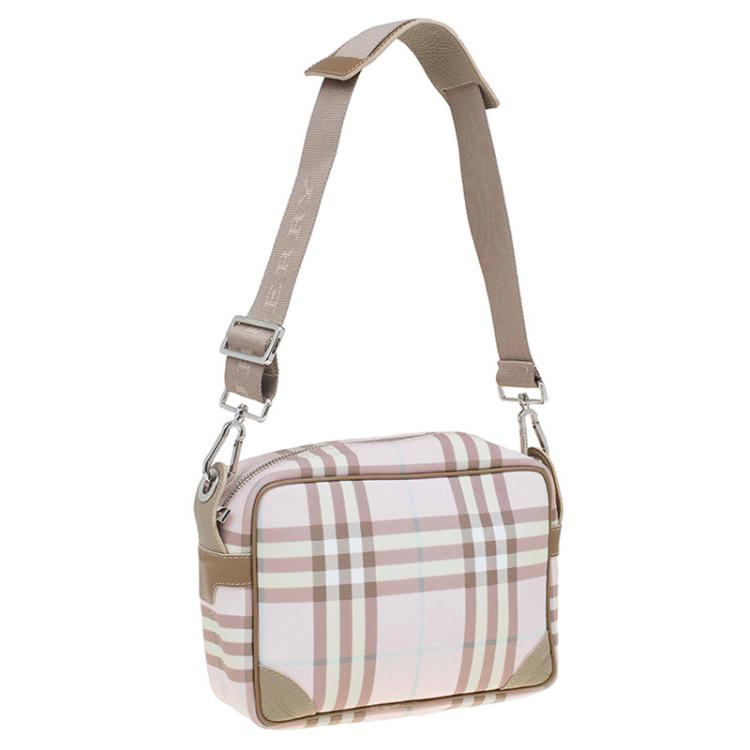 Pre Owned Burberry Pink/Grey House Check Coated Canvas Messenger Bag