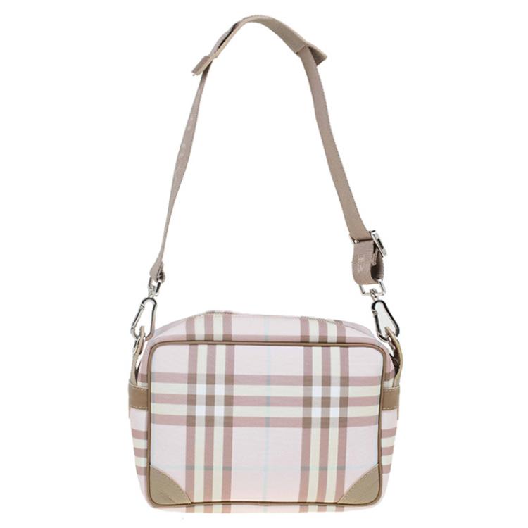 Pre Owned Burberry Pink/Grey House Check Coated Canvas Messenger Bag