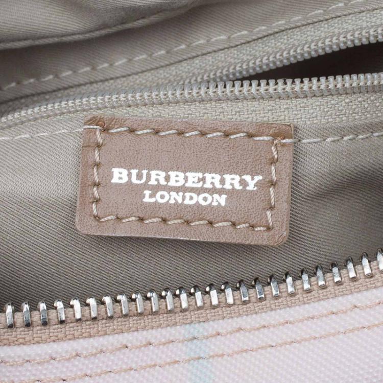 Pre Owned Burberry Pink/Grey House Check Coated Canvas Messenger Bag