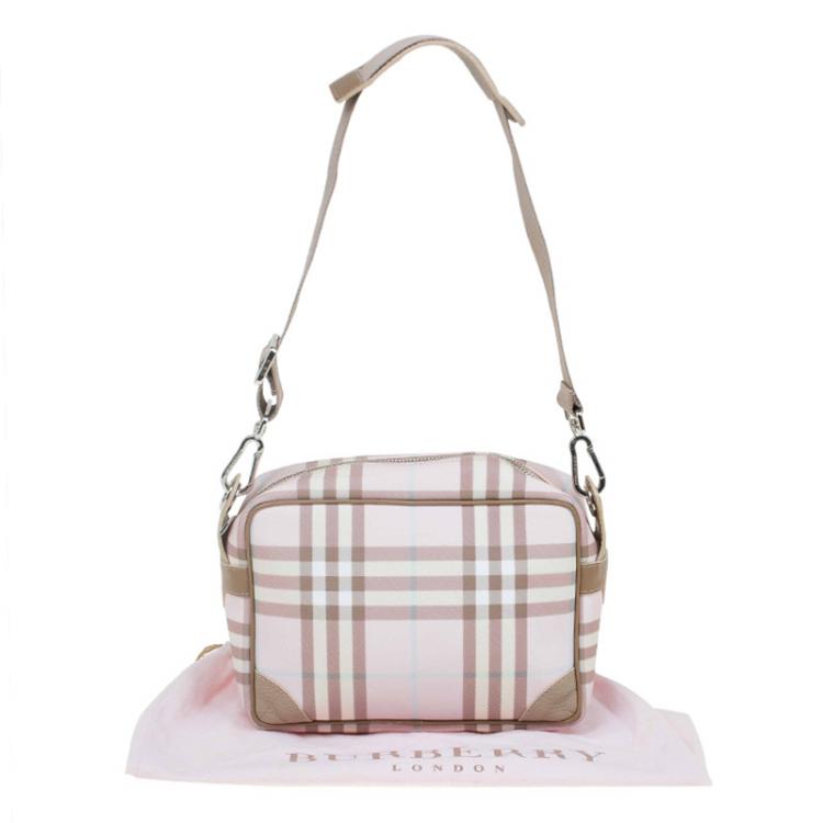 Pre Owned Burberry Pink/Grey House Check Coated Canvas Messenger Bag