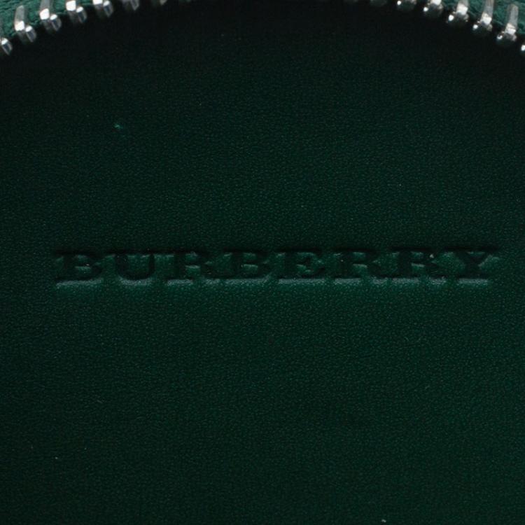 Pre Owned Burberry Forest Green Check Embossed Leather Round Coin Purse