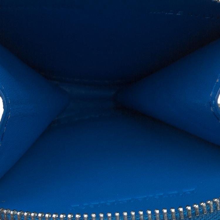 Pre Owned Burberry Blue Check Embossed Leather Round Coin Purse