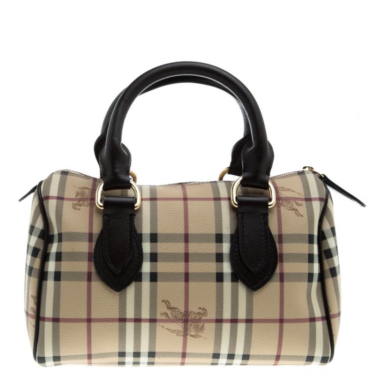 Pre Owned Burberry Choco Haymarket Check PVC Chester Bowling Bag