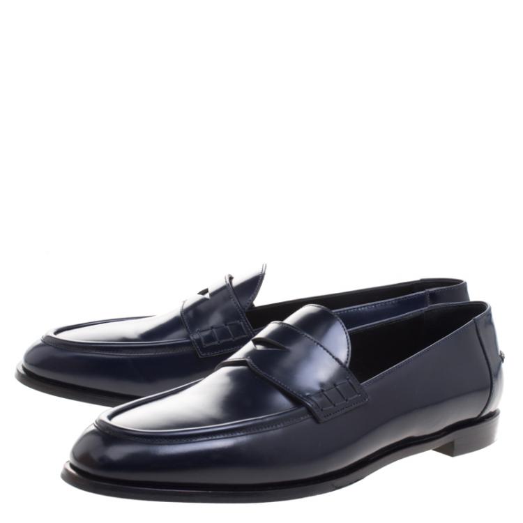 Pre Owned Burberry Oxford Blue Leather Oban Penny Loafers Size 38