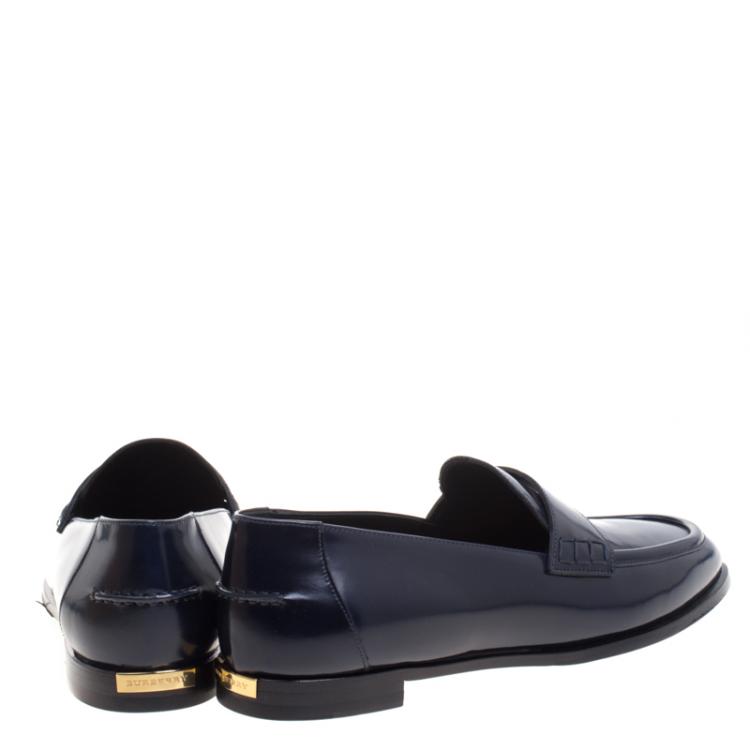 Pre Owned Burberry Oxford Blue Leather Oban Penny Loafers Size 38