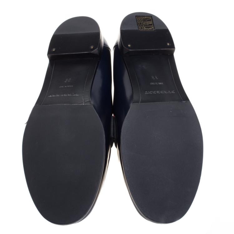 Pre Owned Burberry Oxford Blue Leather Oban Penny Loafers Size 38