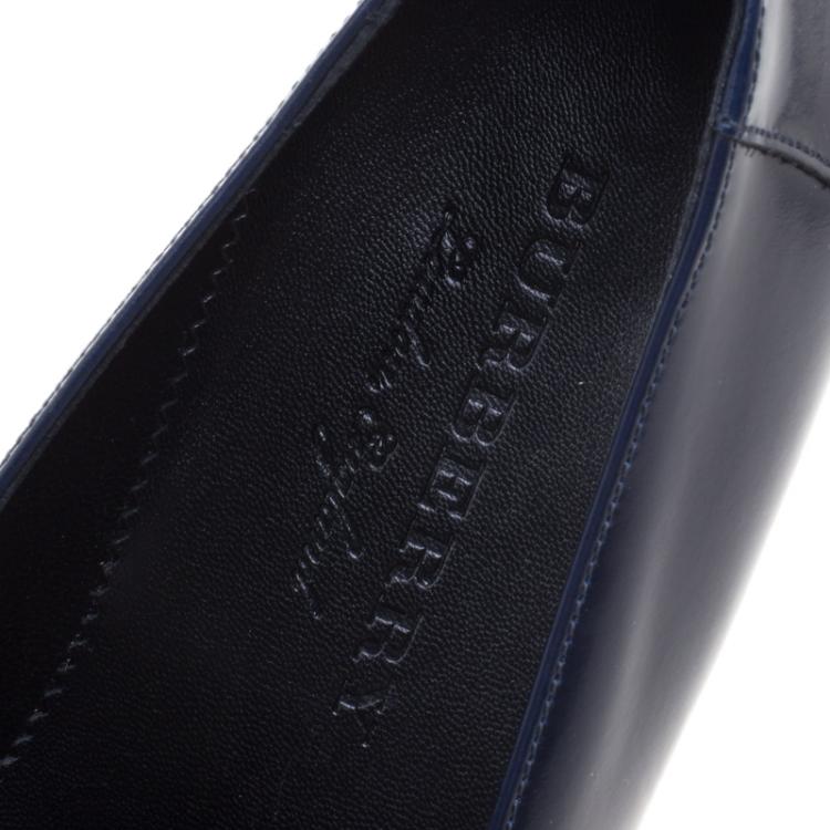 Pre Owned Burberry Oxford Blue Leather Oban Penny Loafers Size 38