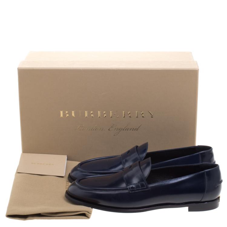 Pre Owned Burberry Oxford Blue Leather Oban Penny Loafers Size 38