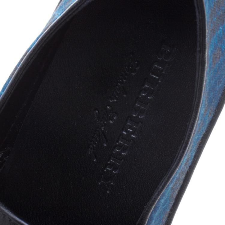 Pre Owned Burberry Black Fringe Leather and Printed Canvas Gauden Slip On Sneakers Size 37