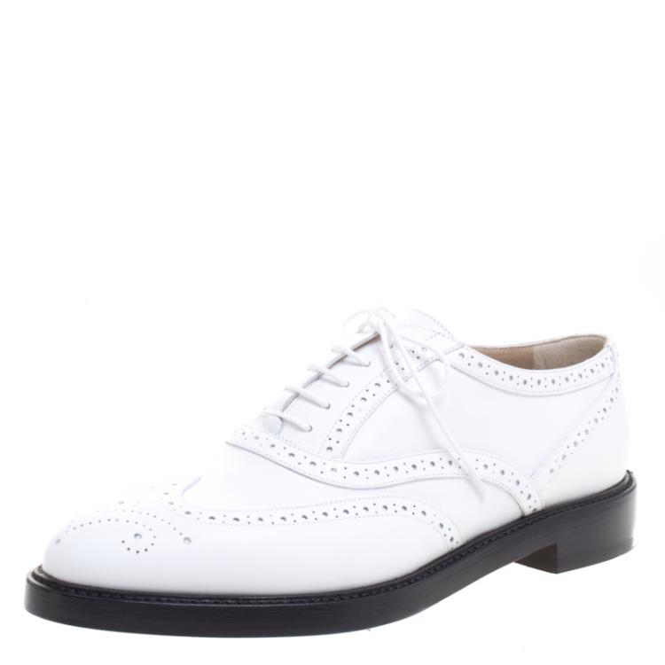 Pre Owned Burberry White Brogue Leather Gennie Lace Up Oxfords Size 38