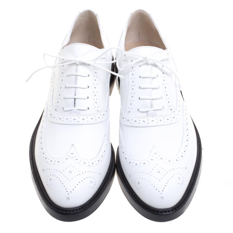 Pre Owned Burberry White Brogue Leather Gennie Lace Up Oxfords Size 38