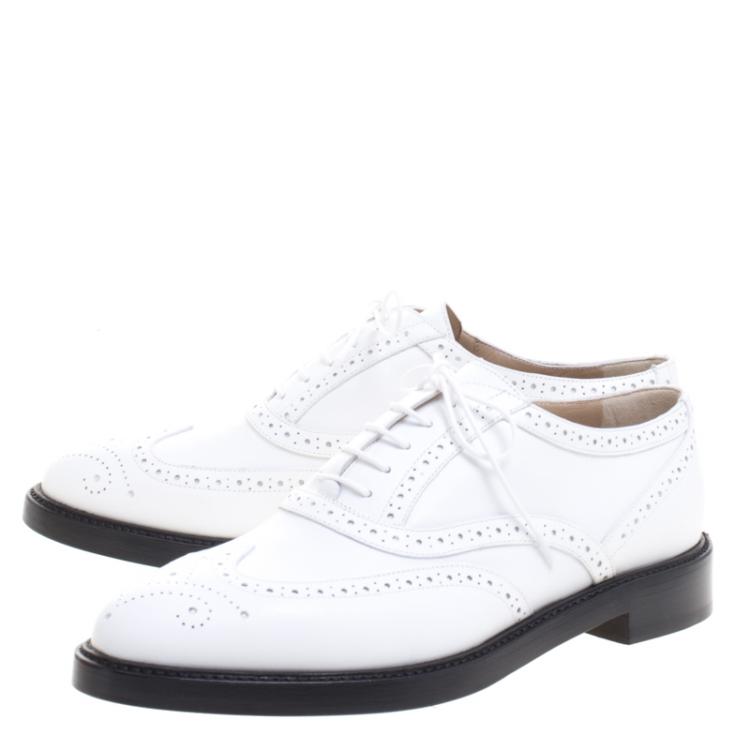 Pre Owned Burberry White Brogue Leather Gennie Lace Up Oxfords Size 38