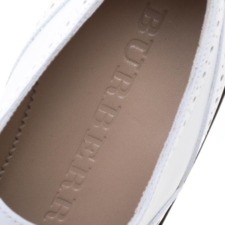 Pre Owned Burberry White Brogue Leather Gennie Lace Up Oxfords Size 38