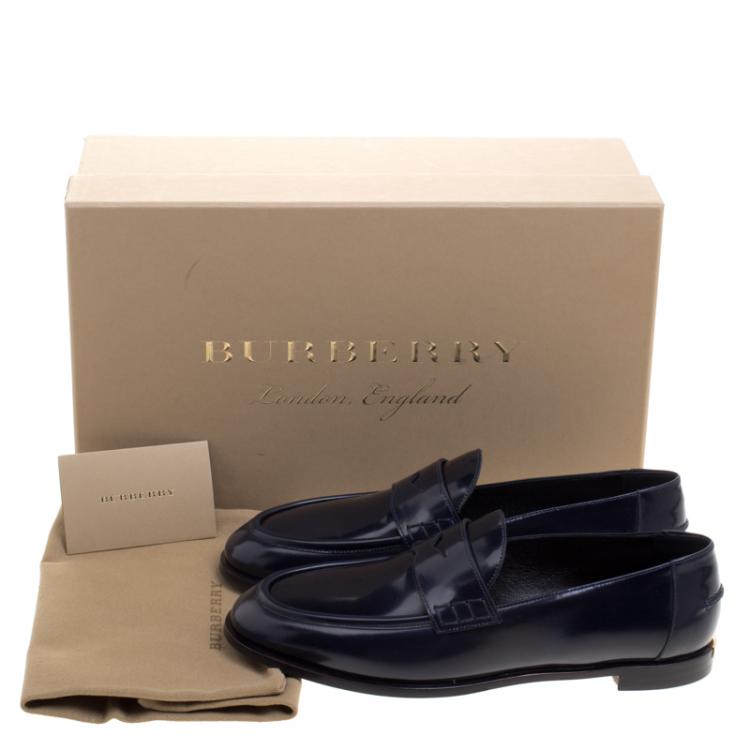 Pre Owned Burberry Oxford Blue Leather Oban Penny Loafers Size 37