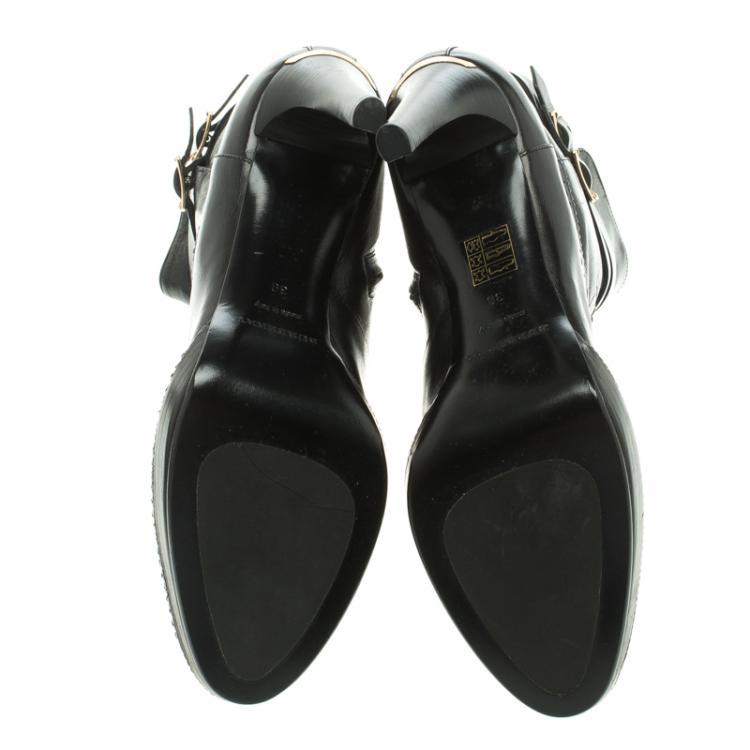 Pre Owned Burberry Black Brogue Leather Daleside Lace Up Platform Boots Size 39