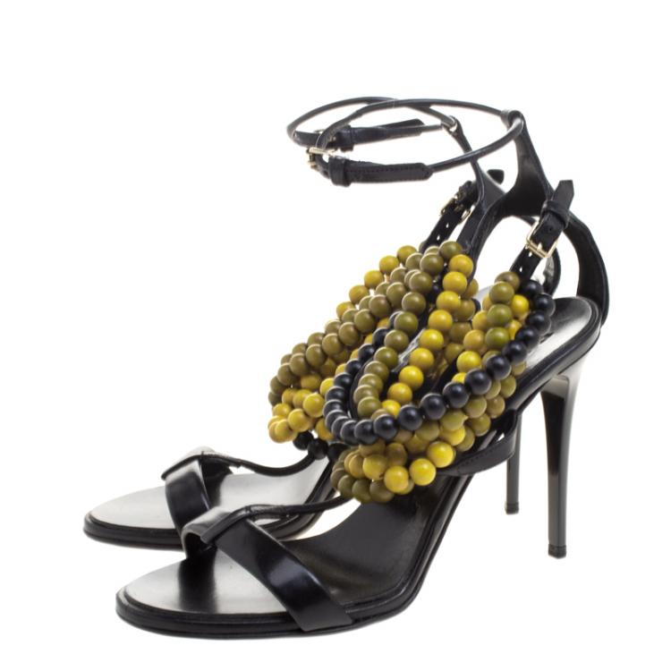 Pre Owned Burberry Prorsum Black T Strap Beaded Sandals Size 38