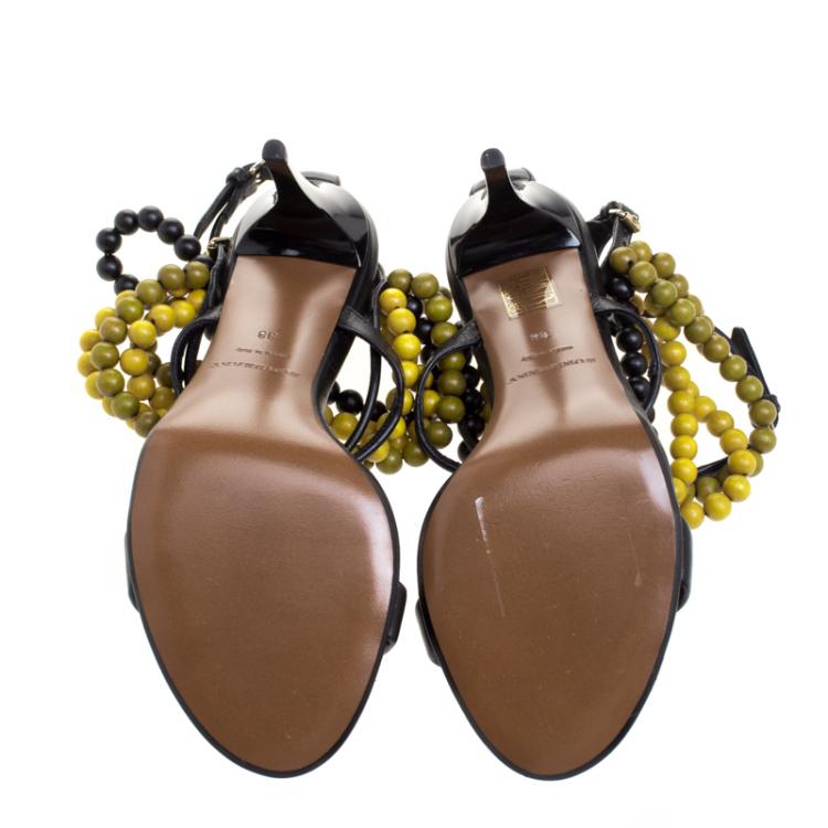 Pre Owned Burberry Prorsum Black T Strap Beaded Sandals Size 38