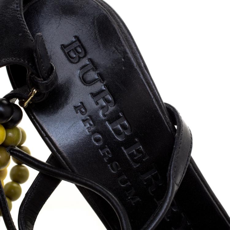 Pre Owned Burberry Prorsum Black T Strap Beaded Sandals Size 38
