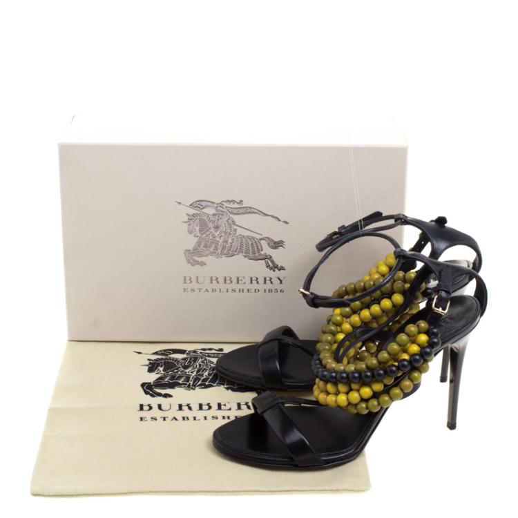 Pre Owned Burberry Prorsum Black T Strap Beaded Sandals Size 38