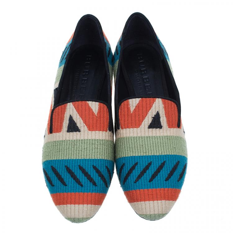 Pre Owned Burberry Prosum Multicolor Hoadley Tapestry Smoking Slippers Size 39