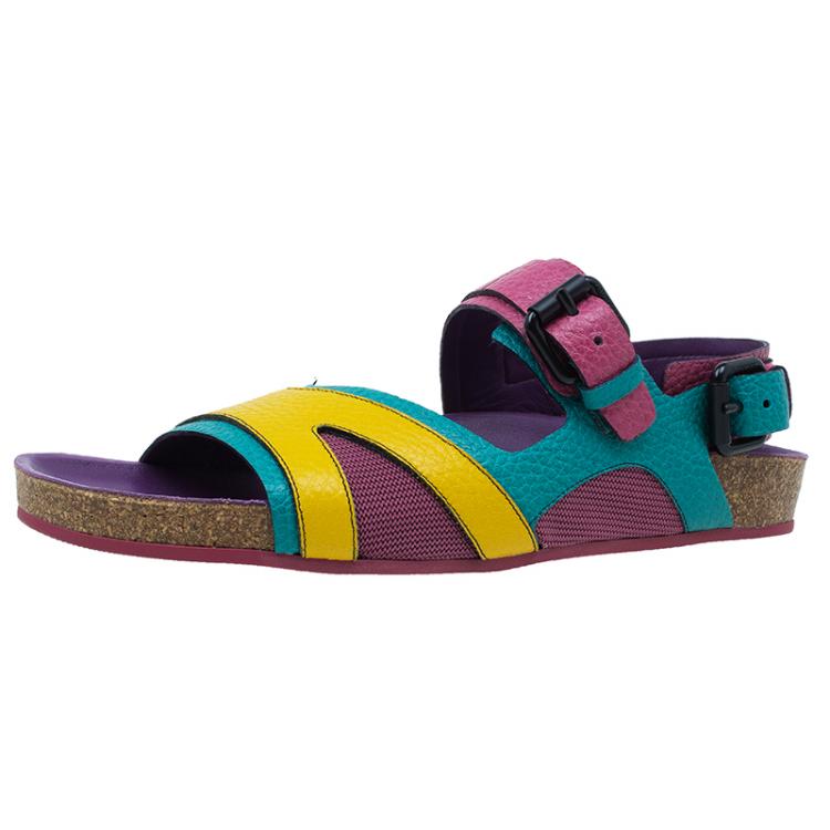 Pre Owned Burberry Multicolor Leather Buckle Detail Sandals Size 39.5