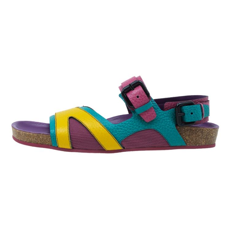 Pre Owned Burberry Multicolor Leather Buckle Detail Sandals Size 39.5