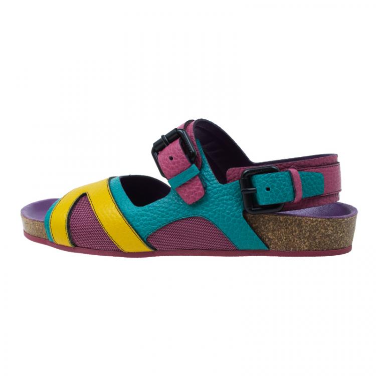 Pre Owned Burberry Multicolor Leather Buckle Detail Sandals Size 39.5