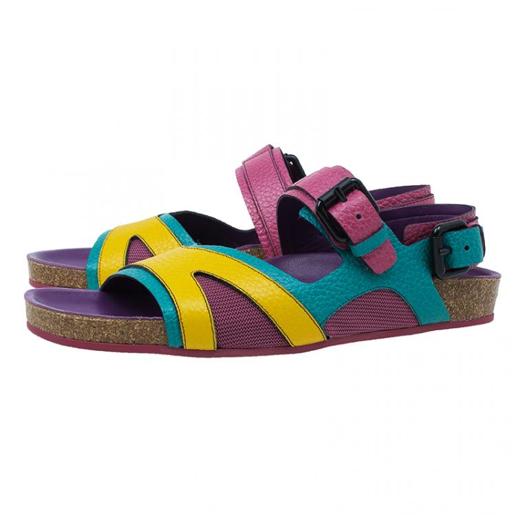 Pre Owned Burberry Multicolor Leather Buckle Detail Sandals Size 39.5