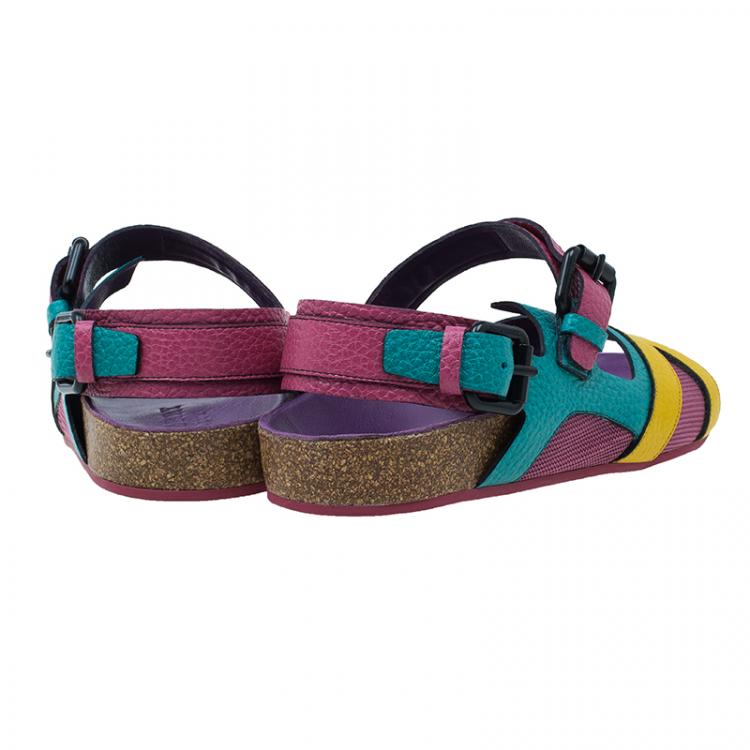 Pre Owned Burberry Multicolor Leather Buckle Detail Sandals Size 39.5