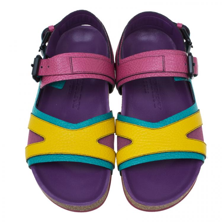 Pre Owned Burberry Multicolor Leather Buckle Detail Sandals Size 39.5