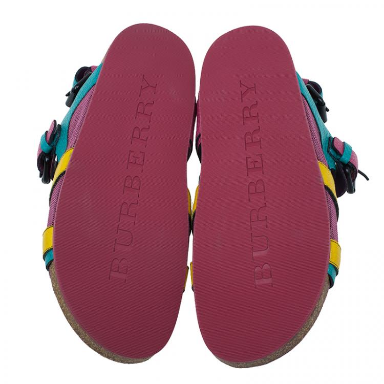 Pre Owned Burberry Multicolor Leather Buckle Detail Sandals Size 39.5