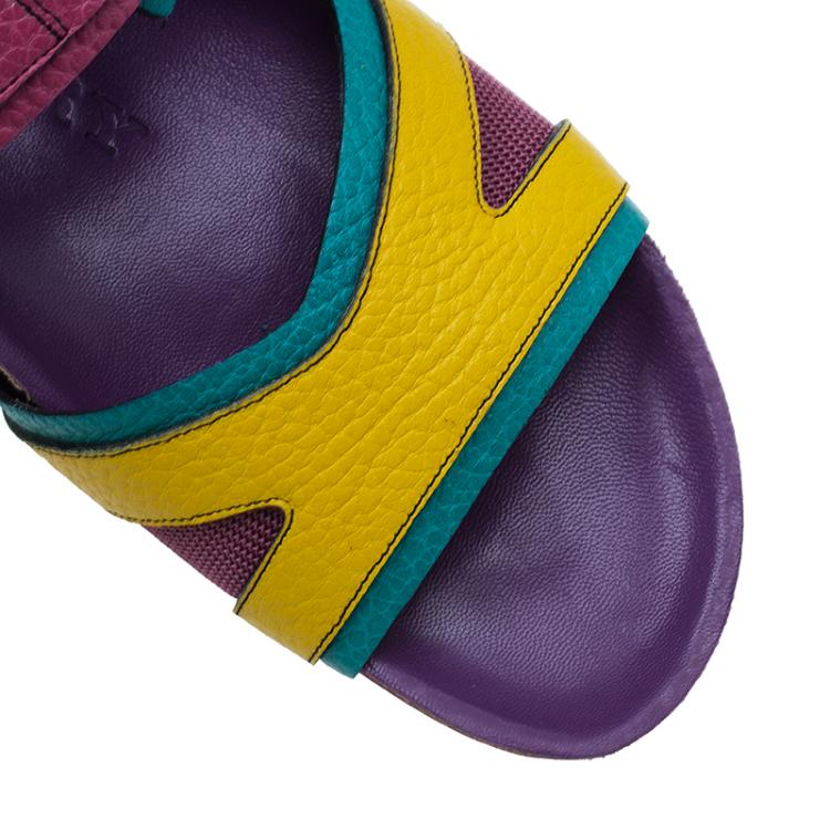 Pre Owned Burberry Multicolor Leather Buckle Detail Sandals Size 39.5