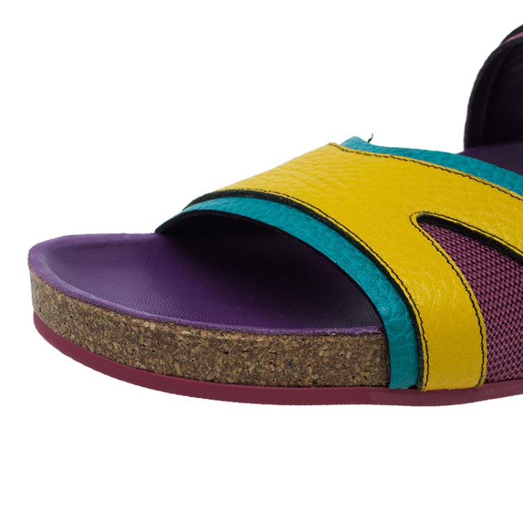 Pre Owned Burberry Multicolor Leather Buckle Detail Sandals Size 39.5