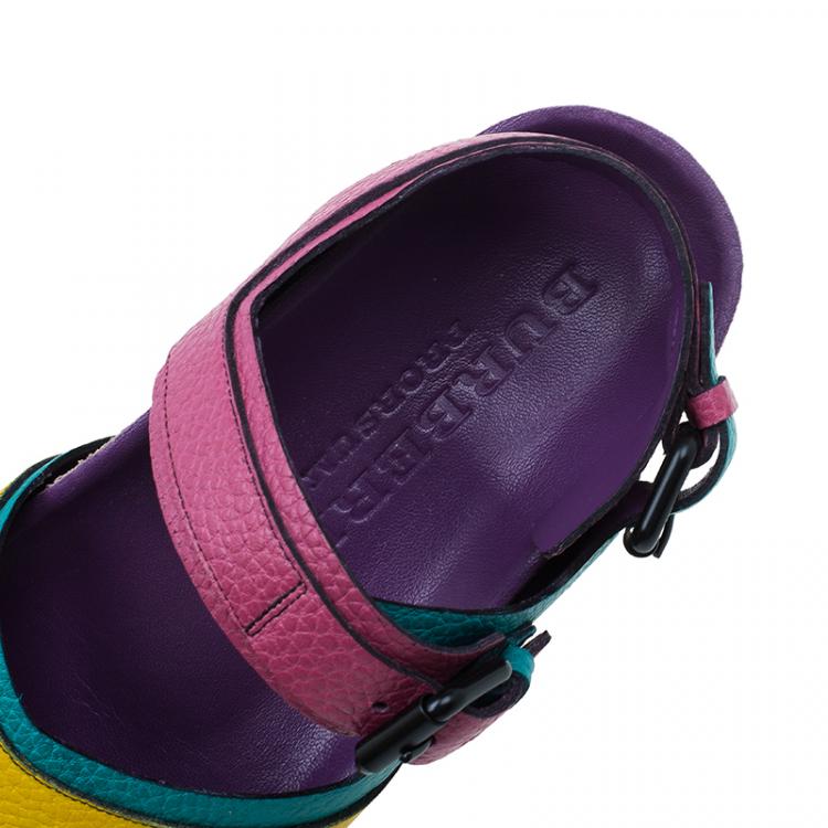Pre Owned Burberry Multicolor Leather Buckle Detail Sandals Size 39.5