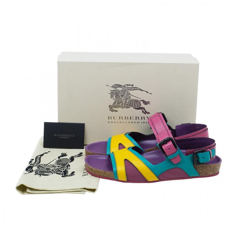 Pre Owned Burberry Multicolor Leather Buckle Detail Sandals Size 39.5