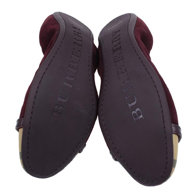 Pre Owned Burberry Burgundy Suede Twistlock Drayton and Novacheck Captoe Ballet Flats Size 39.5
