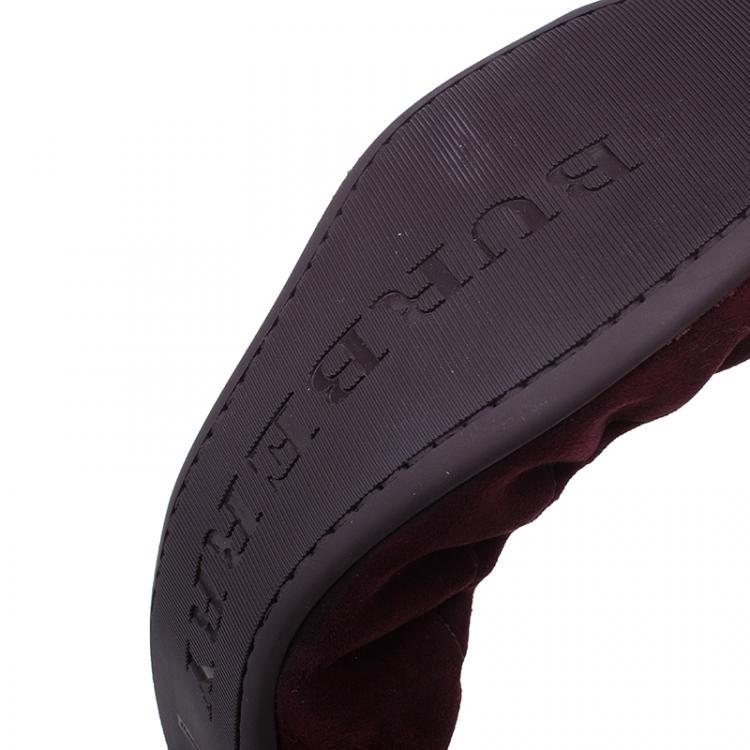 Pre Owned Burberry Burgundy Suede Twistlock Drayton and Novacheck Captoe Ballet Flats Size 39.5