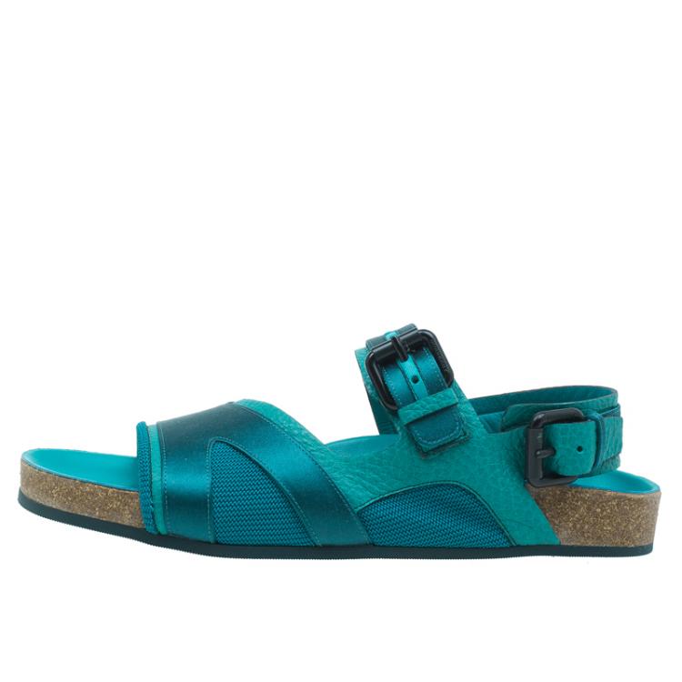 Pre Owned Burberry Prorsum Turquoise Leather and Satin Field Sandals Size 38.5