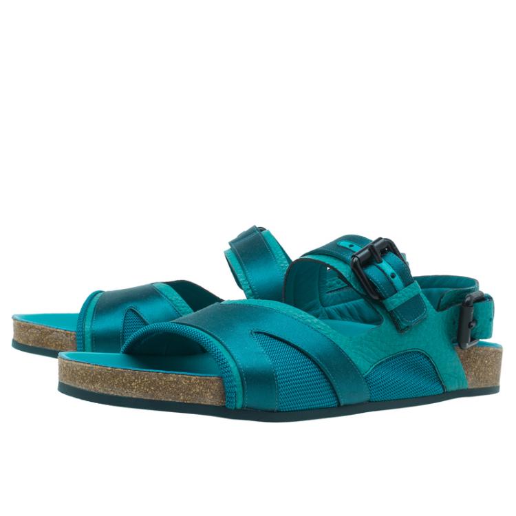 Pre Owned Burberry Prorsum Turquoise Leather and Satin Field Sandals Size 38.5