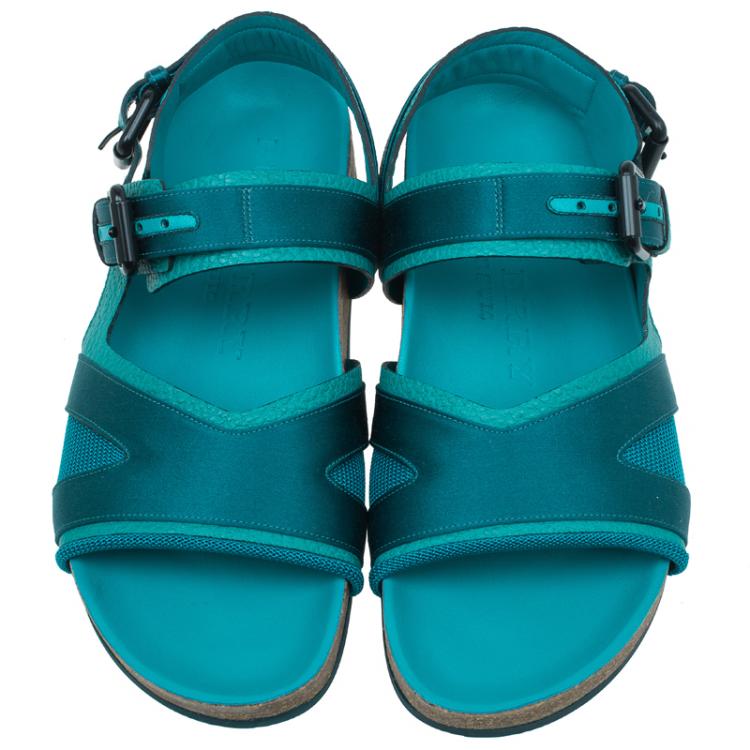 Pre Owned Burberry Prorsum Turquoise Leather and Satin Field Sandals Size 38.5