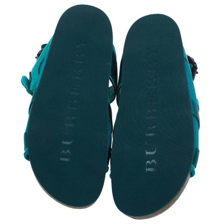 Pre Owned Burberry Prorsum Turquoise Leather and Satin Field Sandals Size 38.5