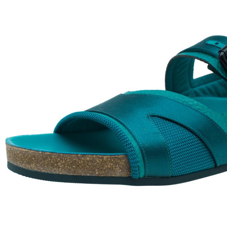Pre Owned Burberry Prorsum Turquoise Leather and Satin Field Sandals Size 38.5