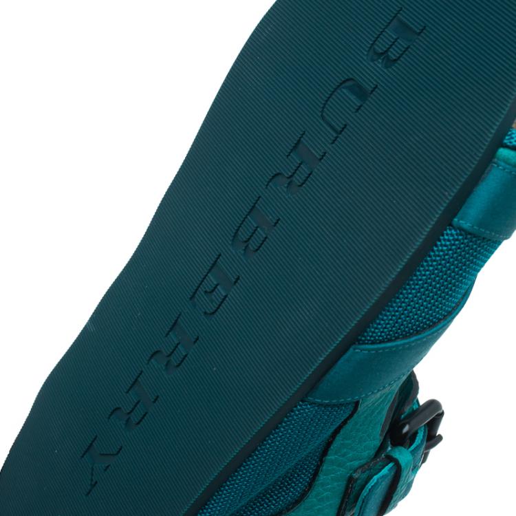 Pre Owned Burberry Prorsum Turquoise Leather and Satin Field Sandals Size 38.5